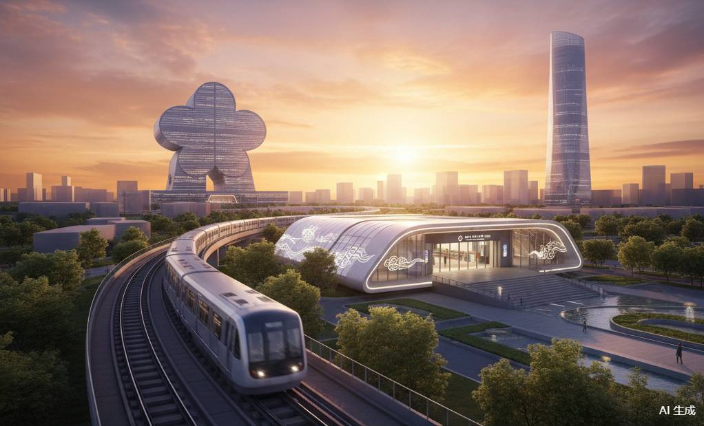 上海メトロ2号線新駅と周辺の都市景観